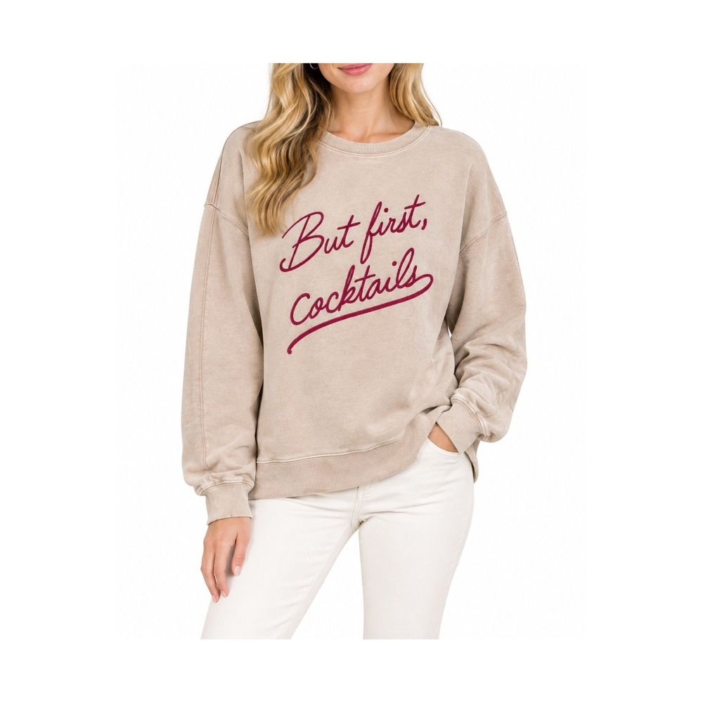 Wildfox But First Cocktails Peach Whip Graphic Sweatshirt WLT4869S XS New
